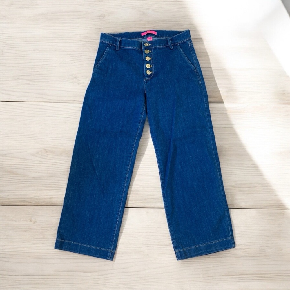 Lilly Pulitzer Dark Blue Cropped Wide-Leg Jeans